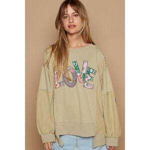 Women's Beige LOVE Graphic Sweatshirt